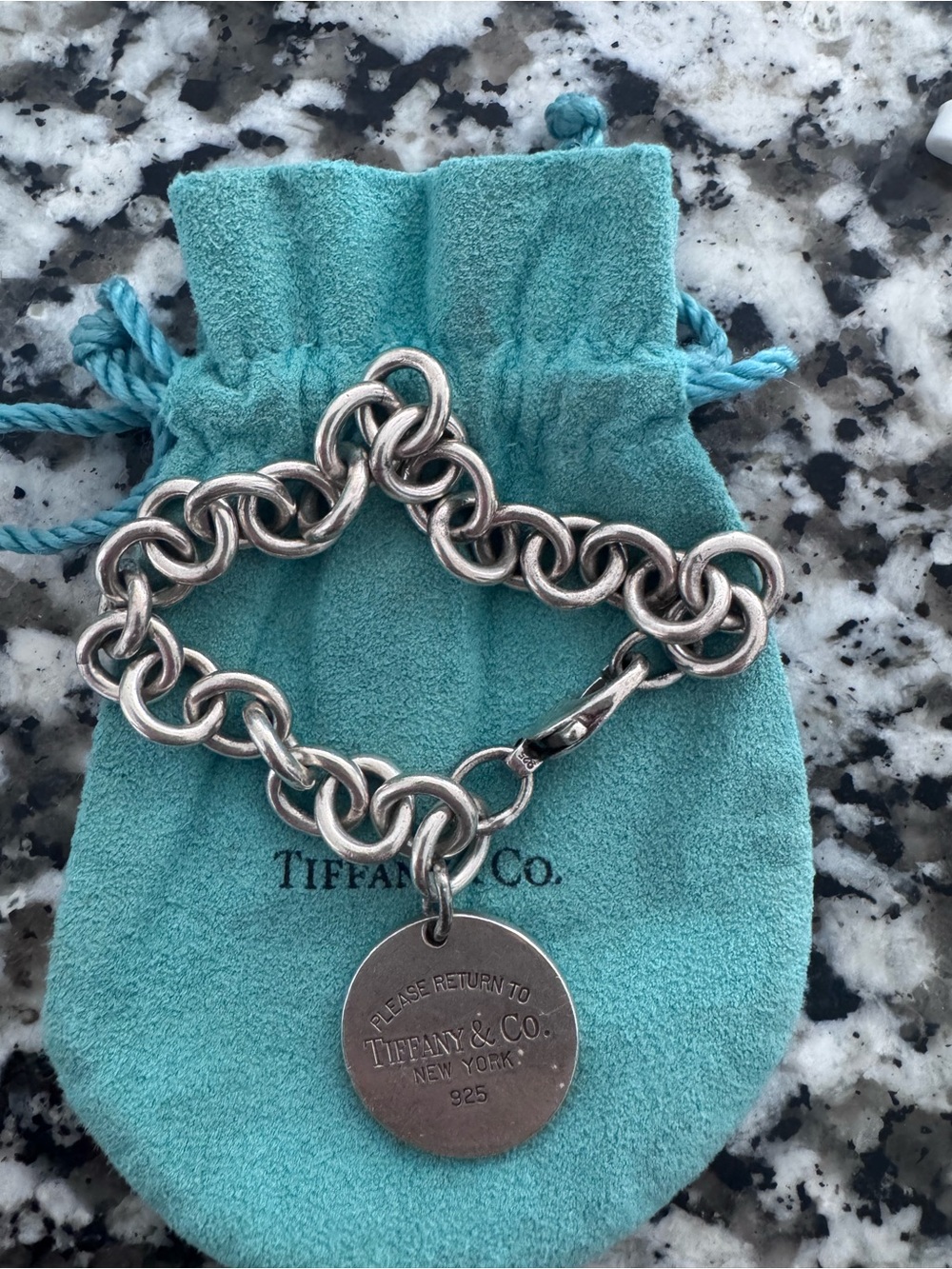 Tiffany & Co. Sterling Silver Link Bracelet with Turquoise Pouch
